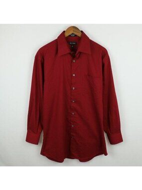 Axcess Men's Neck 16 Red Striped Cotton Long Sleeve Button Up Dress Shirt